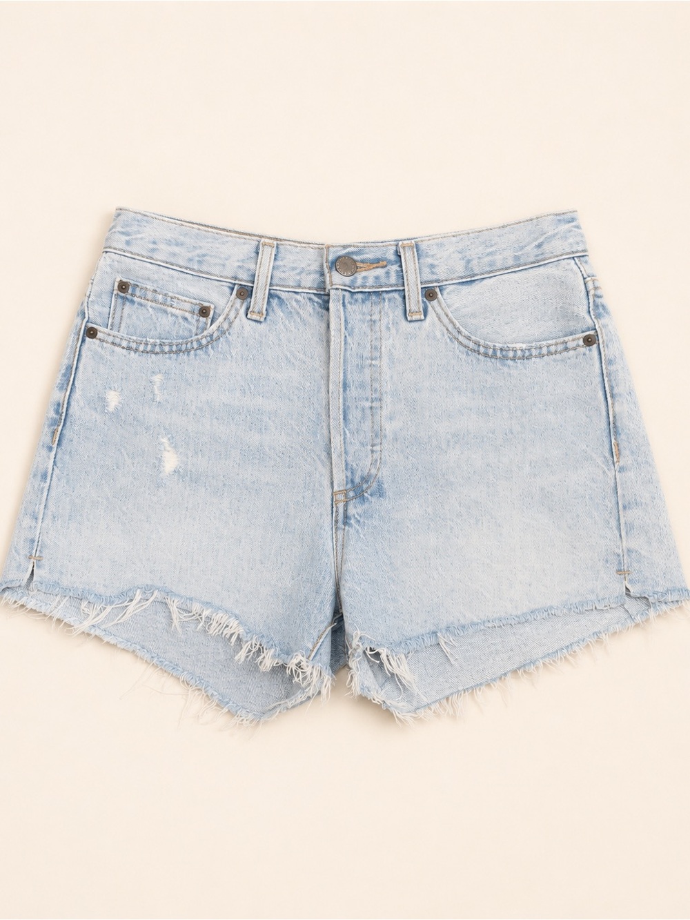Denim Forum Light Blue Frayed Hem Jean Shorts